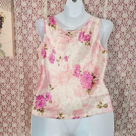 Private luxuries pastel pink floral silky sleep tank top and bottoms set Size xl - Picture 2 of 4